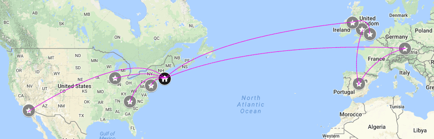 map of our upcoming travels
