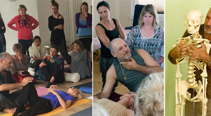 Composite image of Leslie teaching in a few settings